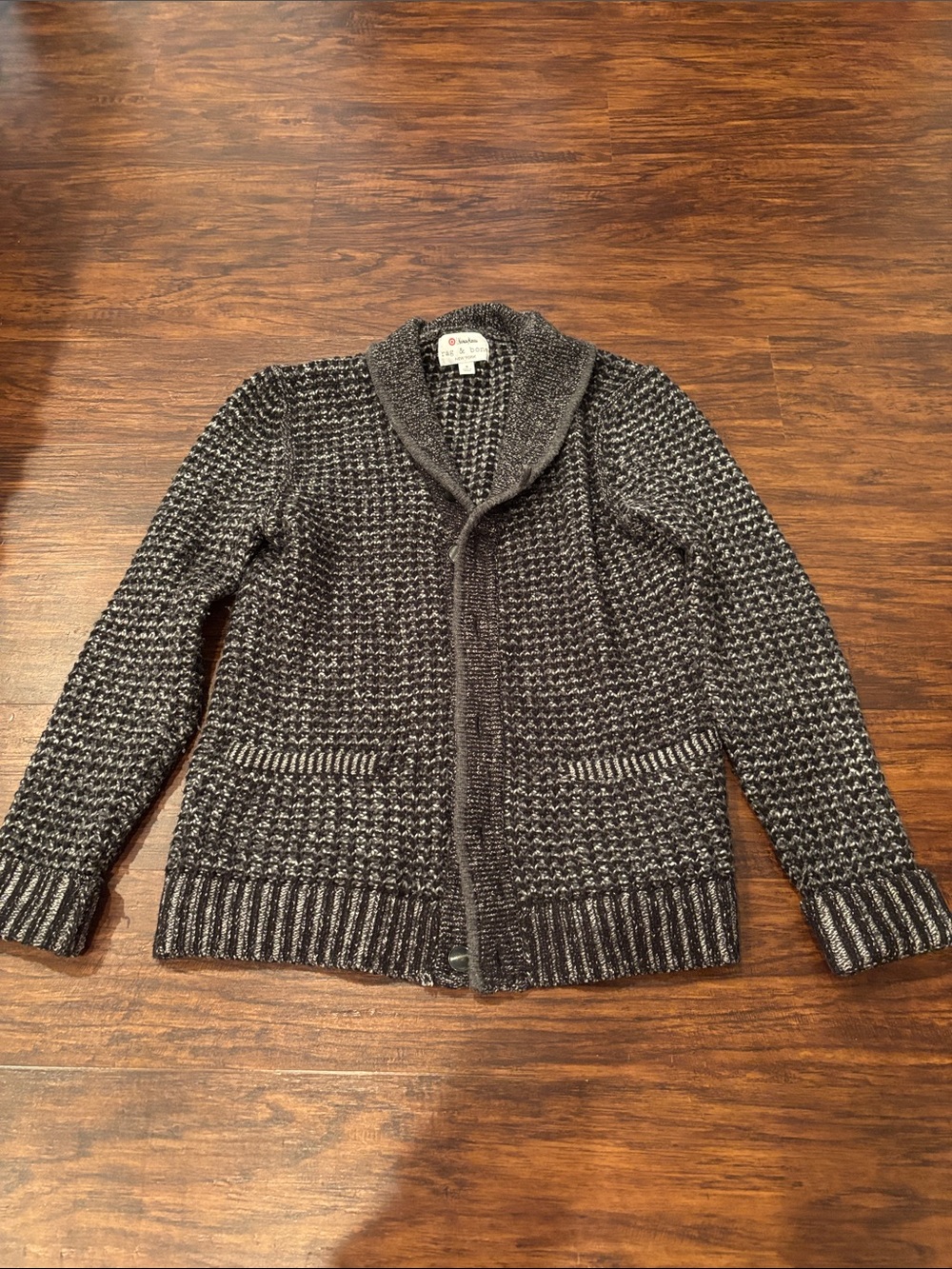 Men’s Rag and Bone Collaboration  Shawl Collar Knit Cardigan in Black & Gray
